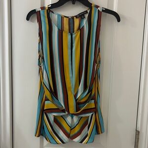 INC International Concepts Blue Yellow Brown Striped Twist-Front Tank